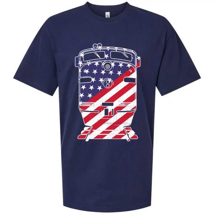 Vintage Train 4th Of July Patriotic American Flag Gift Sueded Cloud Jersey T-Shirt