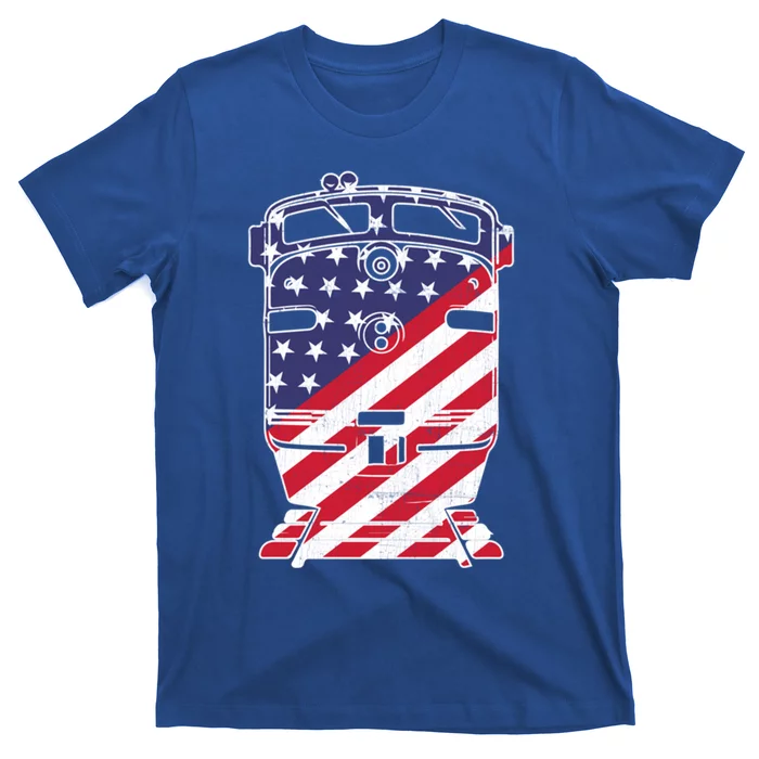 Vintage Train 4th Of July Patriotic American Flag Cool Gift T-Shirt