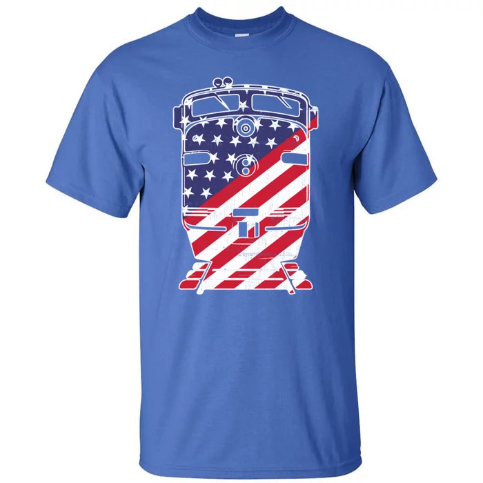 Vintage Train 4th Of July Patriotic American Flag Cool Gift Tall T-Shirt