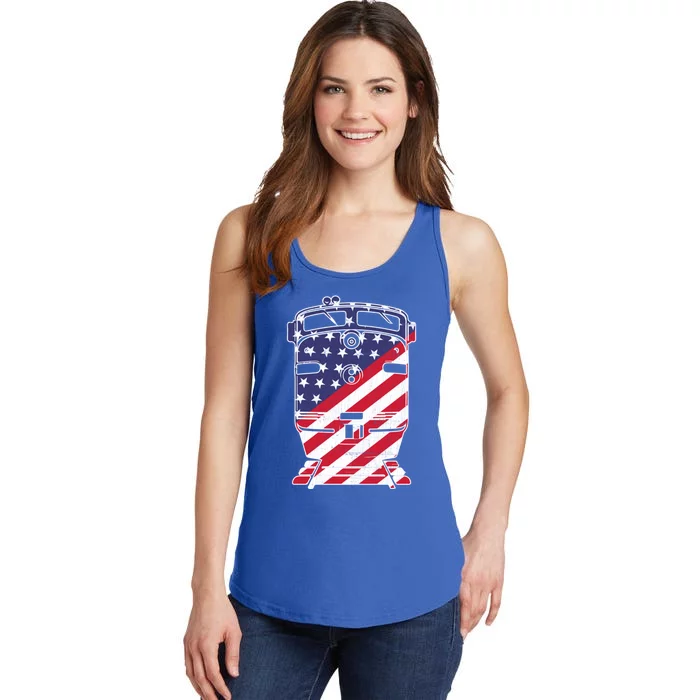 Vintage Train 4th Of July Patriotic American Flag Cool Gift Ladies Essential Tank