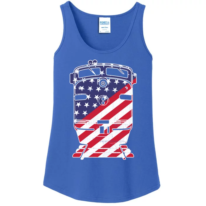 Vintage Train 4th Of July Patriotic American Flag Cool Gift Ladies Essential Tank