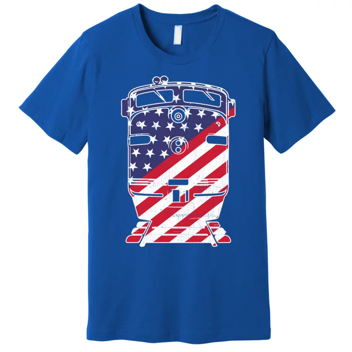 Vintage Train 4th Of July Patriotic American Flag Cool Gift Premium T-Shirt