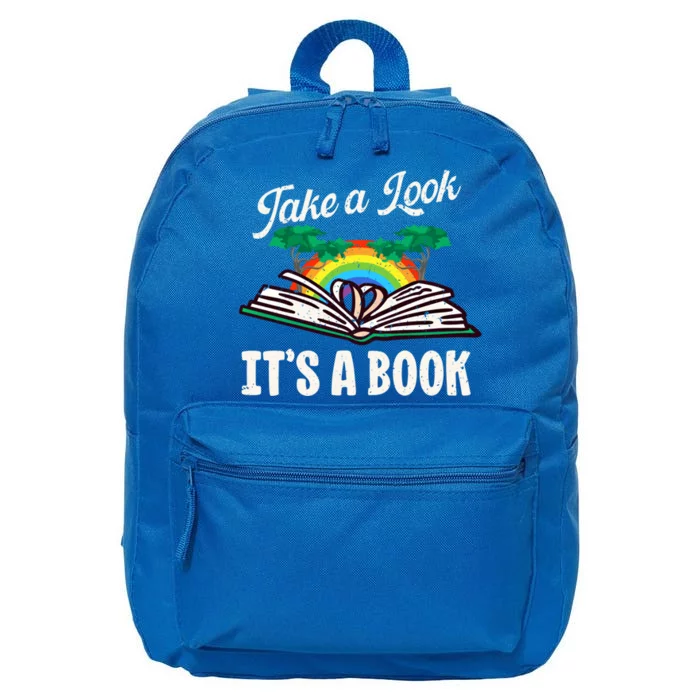 Vintage Take A Look Its In A Book Funny Retro Reading Gift 16 in Basic Backpack