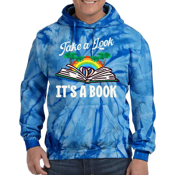 Vintage Take A Look Its In A Book Funny Retro Reading Gift Tie Dye Hoodie