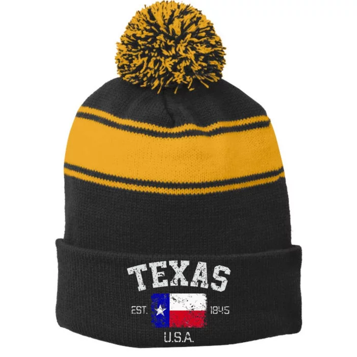 Vintage Texas Austin Est 1845 Souvenir Gift Stripe Pom Pom Beanie