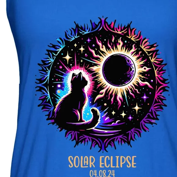 View Totality April 8 2024 Astronomy Cat Lover Solar Eclipse Ladies Essential Flowy Tank