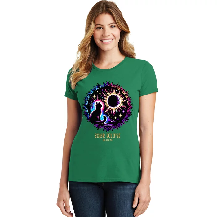 View Totality April 8 2024 Astronomy Cat Lover Solar Eclipse Women's T-Shirt