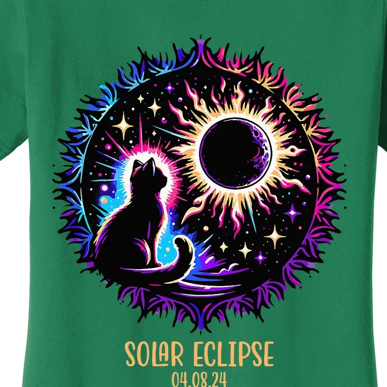 View Totality April 8 2024 Astronomy Cat Lover Solar Eclipse Women's T-Shirt