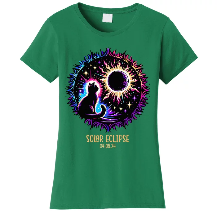 View Totality April 8 2024 Astronomy Cat Lover Solar Eclipse Women's T-Shirt