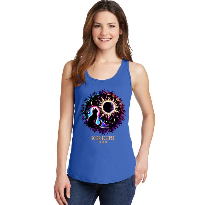 View Totality April 8 2024 Astronomy Cat Lover Solar Eclipse Ladies Essential Tank