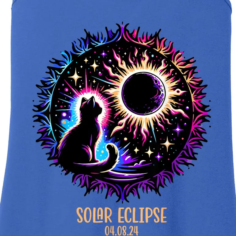 View Totality April 8 2024 Astronomy Cat Lover Solar Eclipse Ladies Essential Tank