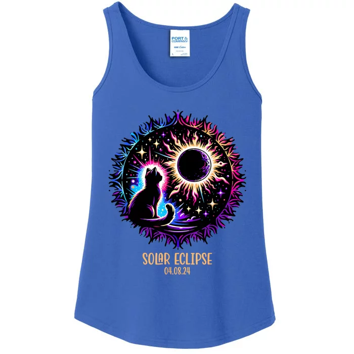 View Totality April 8 2024 Astronomy Cat Lover Solar Eclipse Ladies Essential Tank