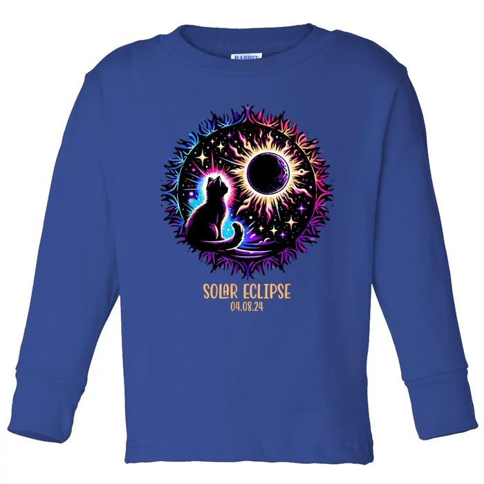 View Totality April 8 2024 Astronomy Cat Lover Solar Eclipse Toddler Long Sleeve Shirt