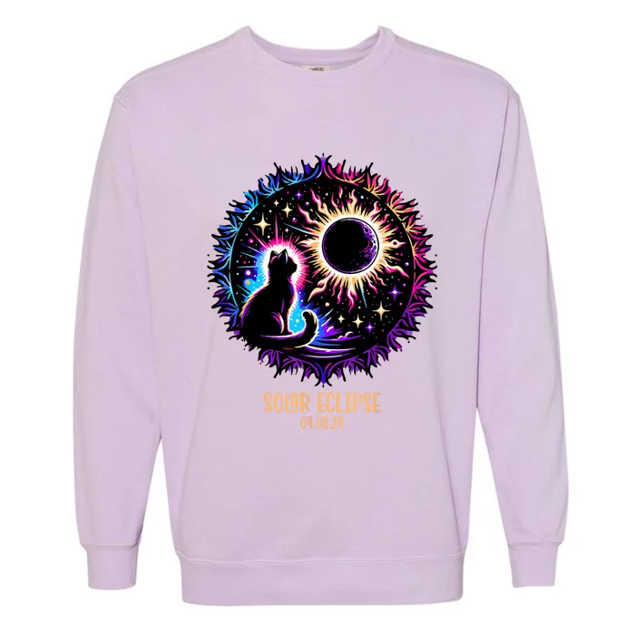 View Totality April 8 2024 Astronomy Cat Lover Solar Eclipse Garment-Dyed Sweatshirt