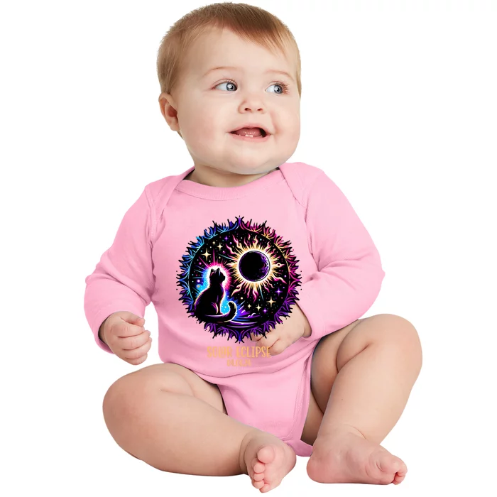 View Totality April 8 2024 Astronomy Cat Lover Solar Eclipse Baby Long Sleeve Bodysuit