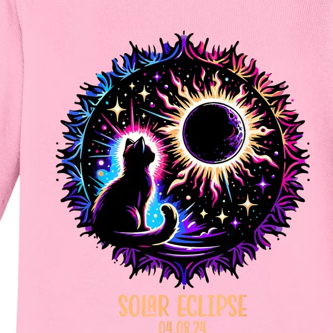 View Totality April 8 2024 Astronomy Cat Lover Solar Eclipse Baby Long Sleeve Bodysuit