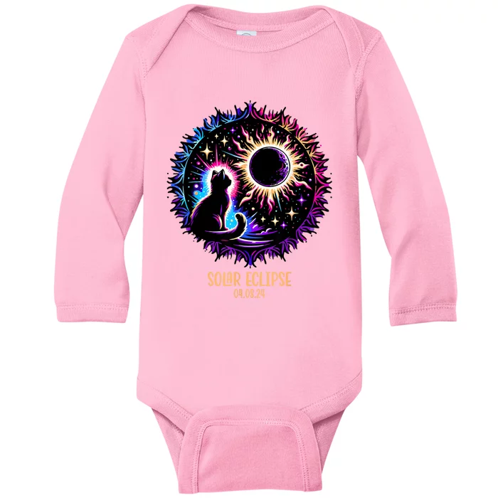 View Totality April 8 2024 Astronomy Cat Lover Solar Eclipse Baby Long Sleeve Bodysuit