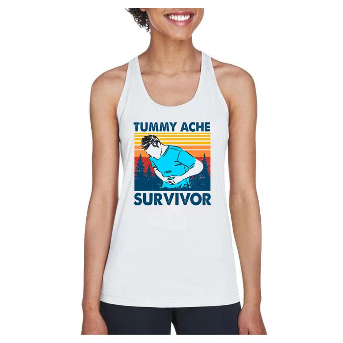 Vintage Tummy Ache Survivor Stomachache IBS Funny Women's Racerback Tank