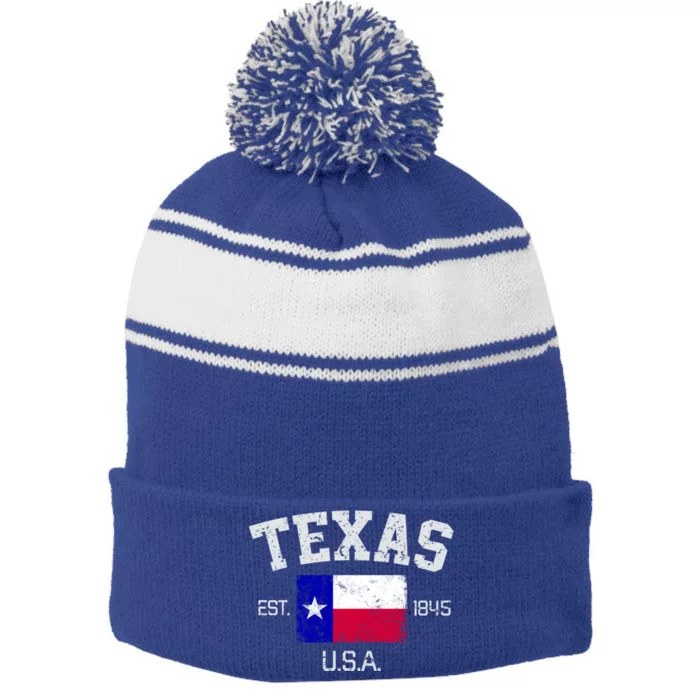 Vintage Texas Austin Est 1845 Souvenir Gift Stripe Pom Pom Beanie