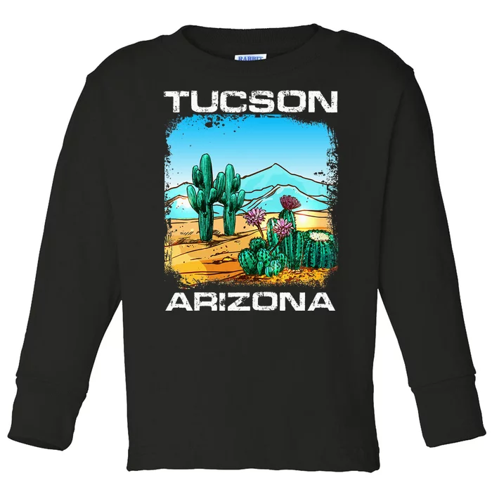 Vintage Tucson Arizona Desert Retro Cactus Funny Toddler Long Sleeve Shirt