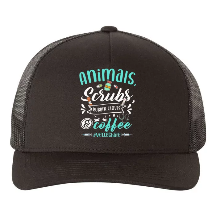 Veterinary Technician Animals Scrubs And Coffee Vet Tech Yupoong Adult 5-Panel Trucker Hat