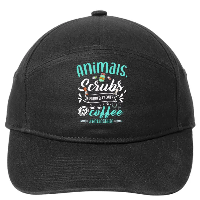 Veterinary Technician Animals Scrubs And Coffee Vet Tech 7-Panel Snapback Hat