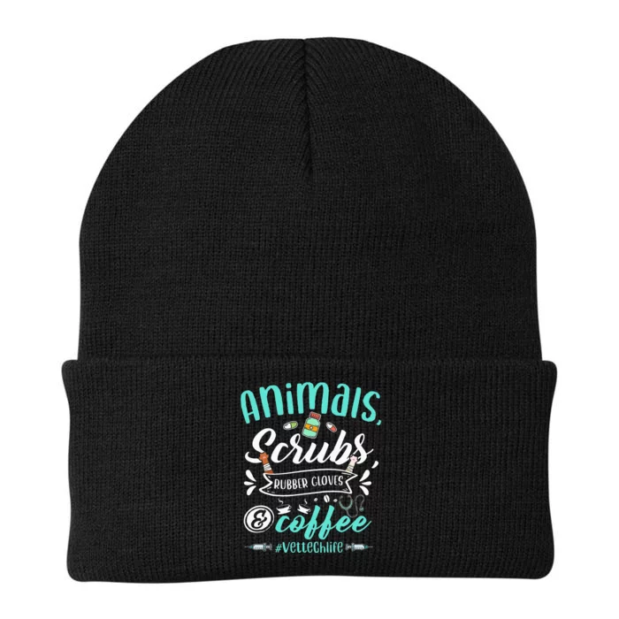 Veterinary Technician Animals Scrubs And Coffee Vet Tech Knit Cap Winter Beanie