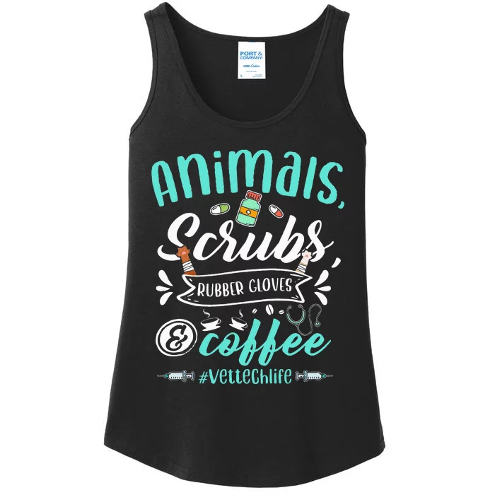 Veterinary Technician Animals Scrubs And Coffee Vet Tech Ladies Essential Tank