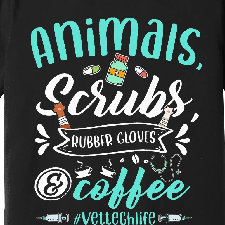 Veterinary Technician Animals Scrubs And Coffee Vet Tech Premium T-Shirt