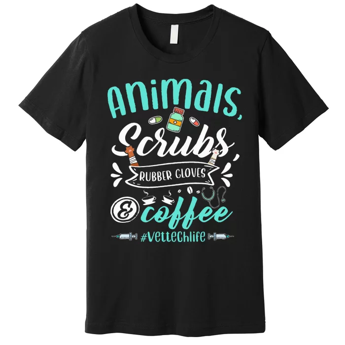 Veterinary Technician Animals Scrubs And Coffee Vet Tech Premium T-Shirt