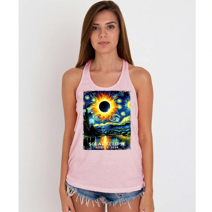 View Totality April 8 2024 Graphic Art Print Solar Eclipse Women's Knotted Racerback Tank