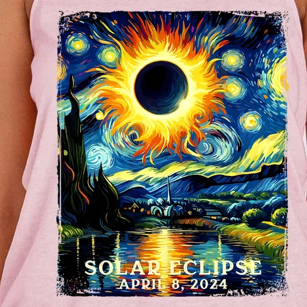 View Totality April 8 2024 Graphic Art Print Solar Eclipse Women's Knotted Racerback Tank