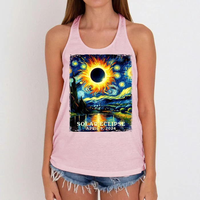 View Totality April 8 2024 Graphic Art Print Solar Eclipse Women's Knotted Racerback Tank