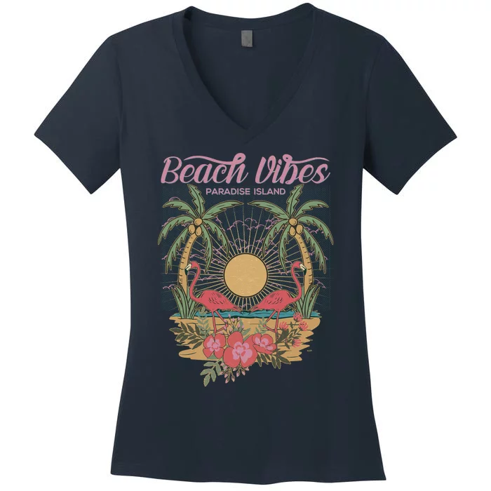 Vintage Tropical Beach Vibes Paradise Island Women's V-Neck T-Shirt