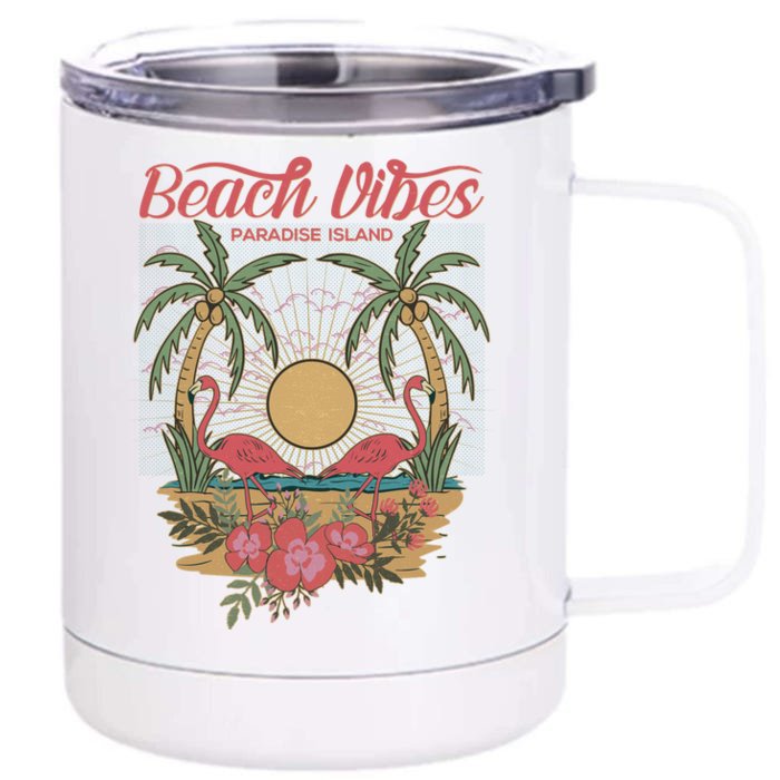 Vintage Tropical Beach Vibes Paradise Island Front & Back 12oz Stainless Steel Tumbler Cup