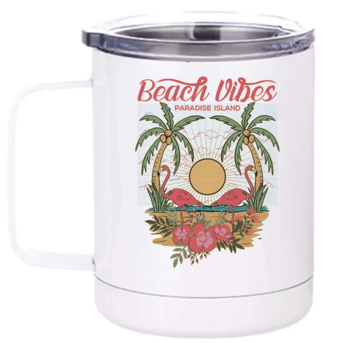 Vintage Tropical Beach Vibes Paradise Island Front & Back 12oz Stainless Steel Tumbler Cup