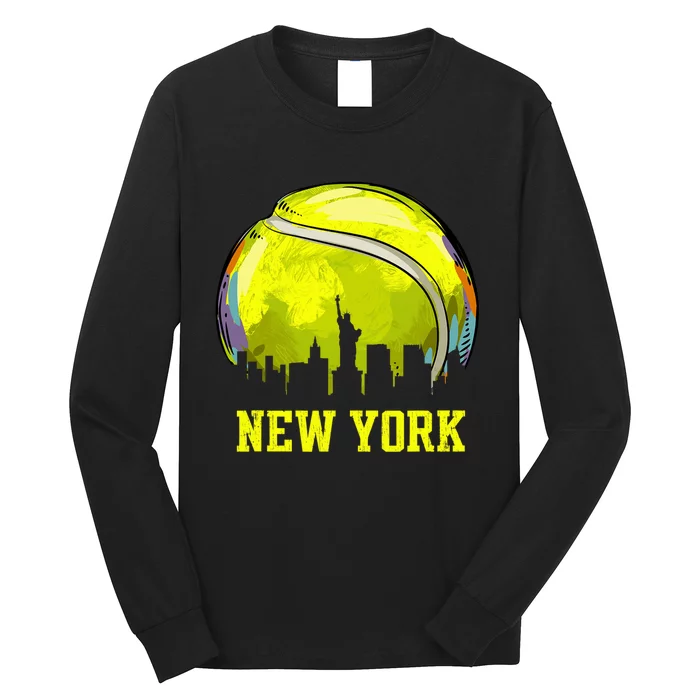 Vintage Tennis Ball New York City Skyline Long Sleeve Shirt