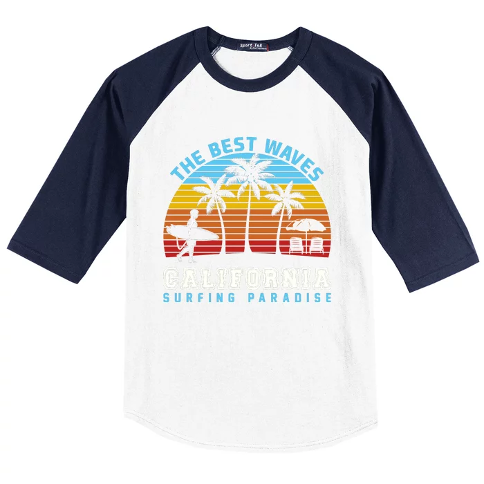 Vintage The Best Wave California Surfing Paradise Baseball Sleeve Shirt