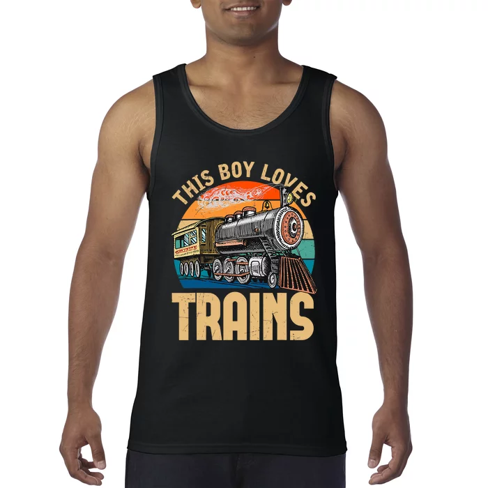 Vintage This Boy Loves Trains Train Railroad Lover Tank Top