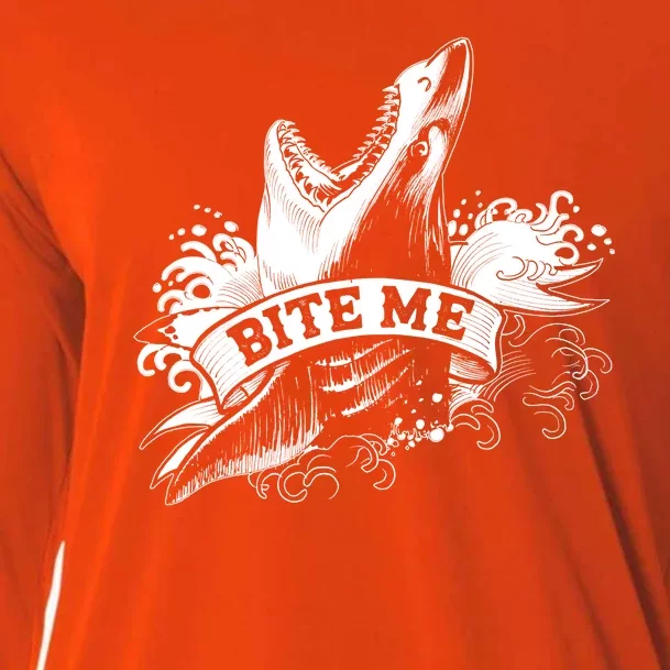 Vintage Tattoo Bite Me Shark Cooling Performance Long Sleeve Crew