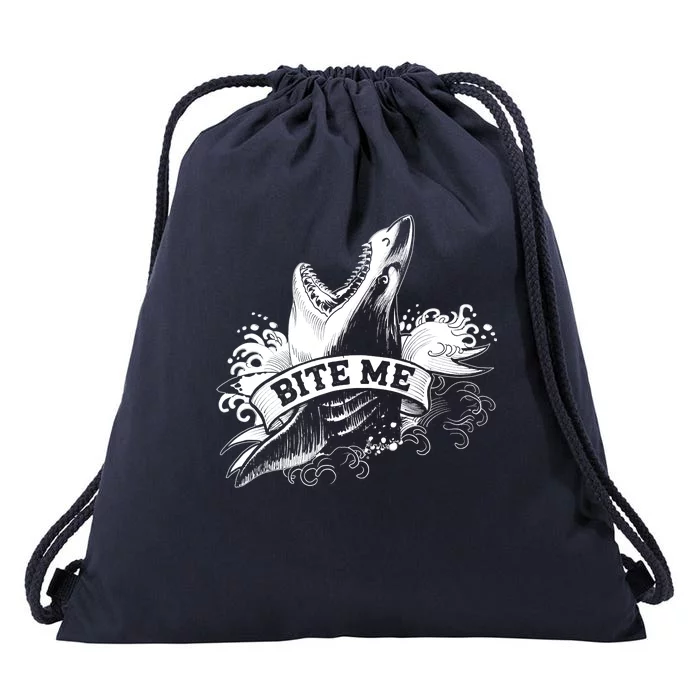 Vintage Tattoo Bite Me Shark Drawstring Bag