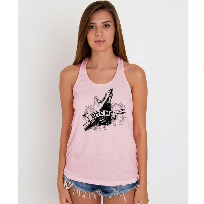 Vintage Tattoo Bite Me Shark Women's Knotted Racerback Tank