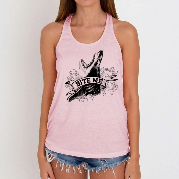 Vintage Tattoo Bite Me Shark Women's Knotted Racerback Tank