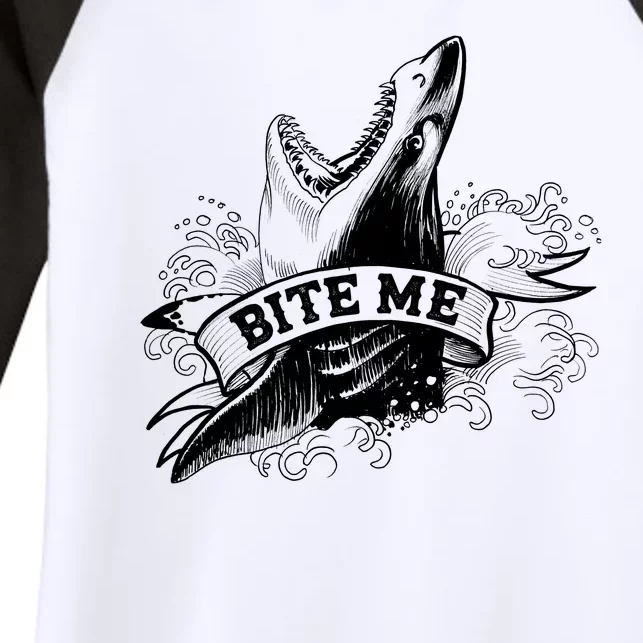 Vintage Tattoo Bite Me Shark Women's Tri-Blend 3/4-Sleeve Raglan Shirt