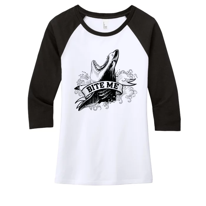 Vintage Tattoo Bite Me Shark Women's Tri-Blend 3/4-Sleeve Raglan Shirt