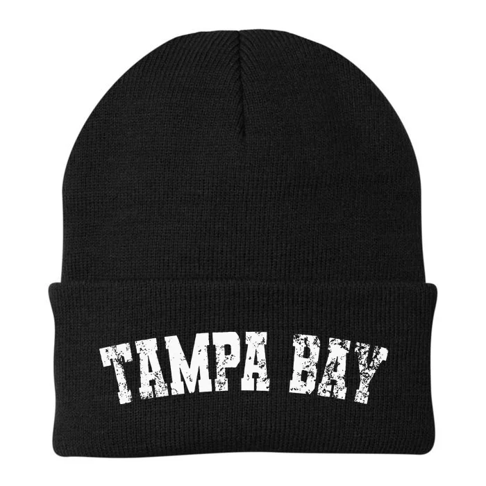 Vintage Tampa Bay Florida Distressed Bold White Text Apparel Knit Cap Winter Beanie