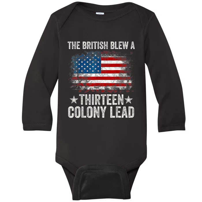 Vintage The British Blew A 13 Colony Lead Funny 4th Of July Baby Long Sleeve Bodysuit