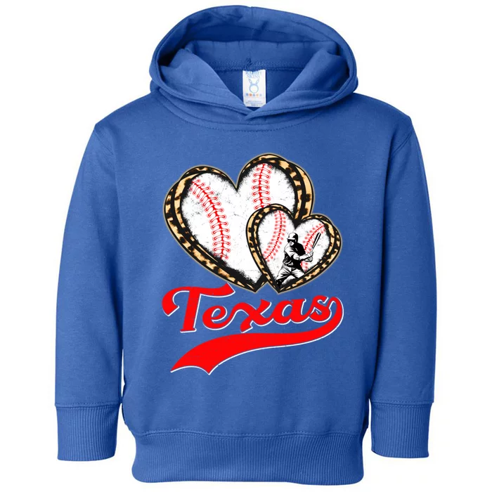 Vintage Texas Baseball Leopard Heart Baseball Fans Gift Toddler Hoodie