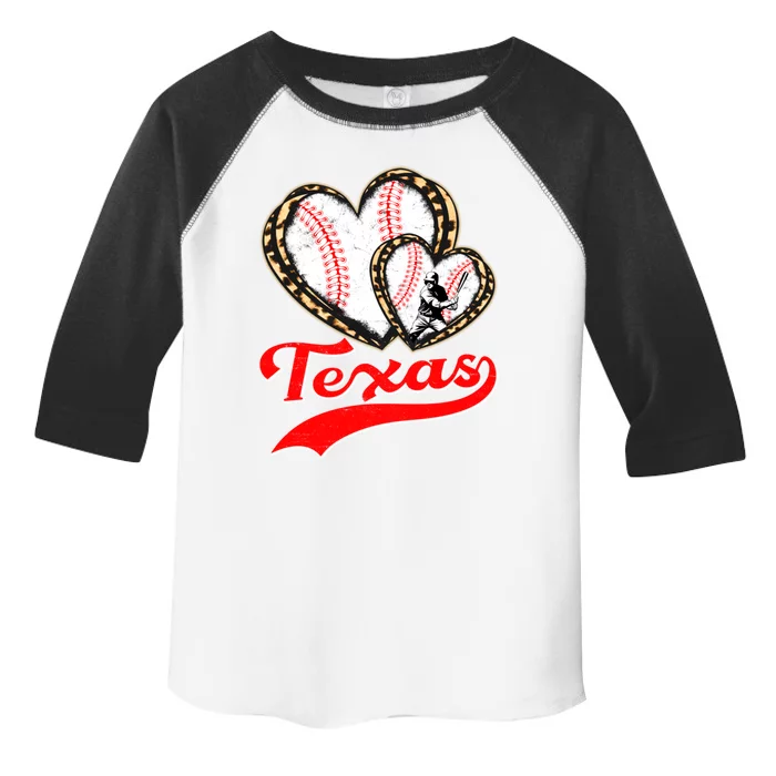 Vintage Texas Baseball Leopard Heart Baseball Fans Gift Toddler Fine Jersey T-Shirt