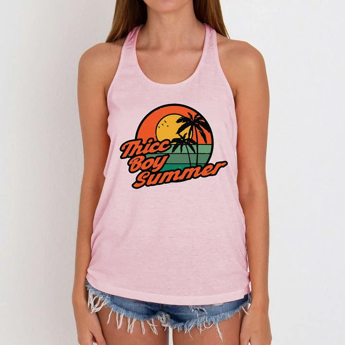 Vintage Thicc Boy Summer Funny Beach Women's Knotted Racerback Tank